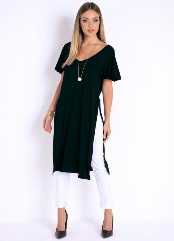 Quintess - Blusa Alongada Preta com Fendas Laterais 3