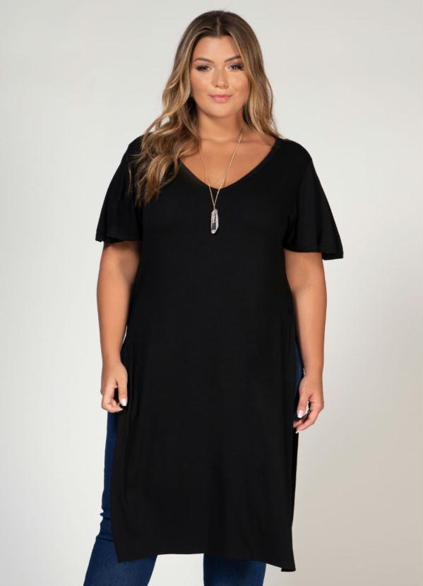 Quintess - Blusa Alongada Preta com Fendas Laterais 5
