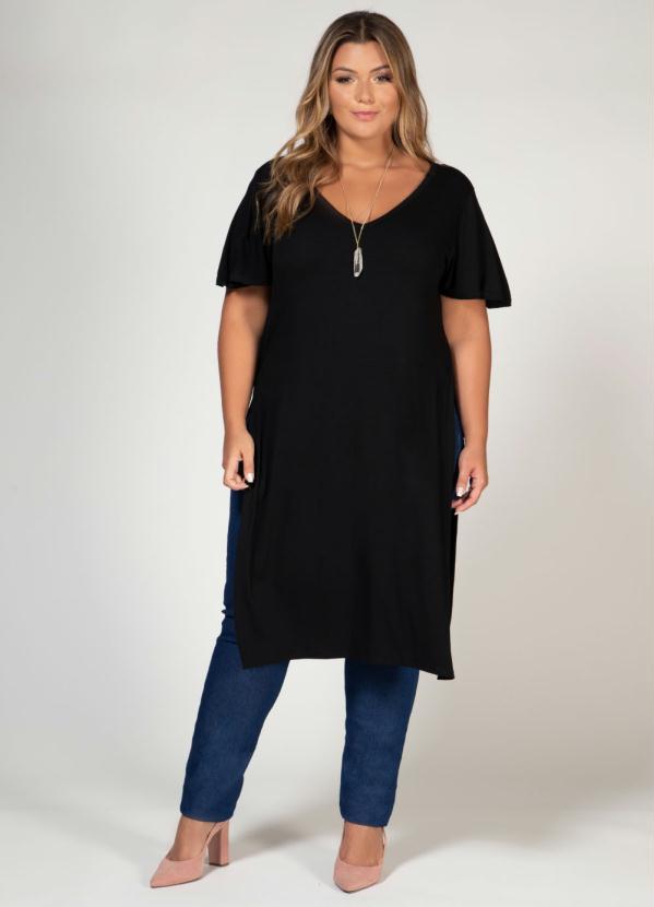 Quintess - Blusa Alongada Preta com Fendas Laterais 7