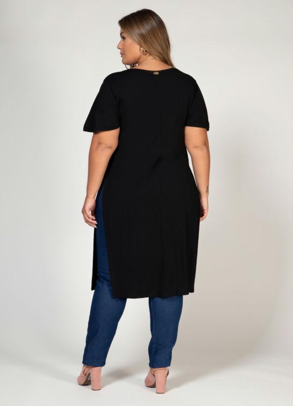 Quintess - Blusa Alongada Preta com Fendas Laterais 8