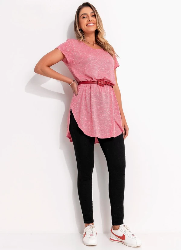 Quintess - Blusa Alongada Rosa com Barra Arrendondada 3