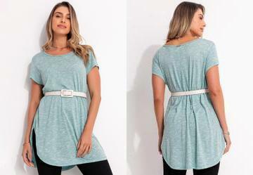 Blusa Alongada Verde com Barra Arrendondada