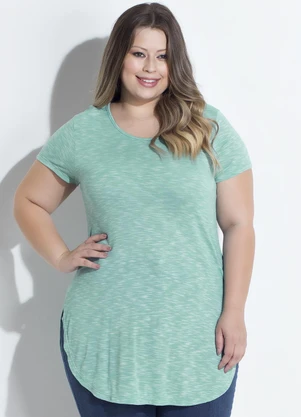 Quintess - Blusa Alongada Verde com Barra Arrendondada - QUINTESS