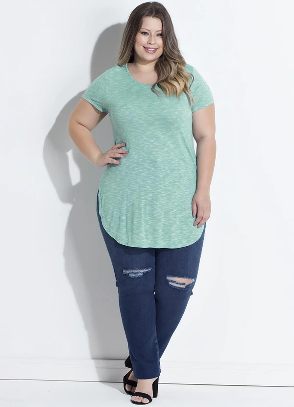 Quintess - Blusa Alongada Verde com Barra Arrendondada 6