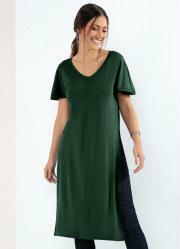 Blusa Alongada Verde com Fendas Laterais