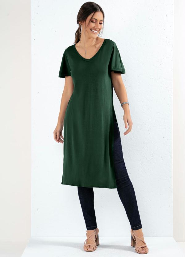 Quintess - Blusa Alongada Verde com Fendas Laterais 3
