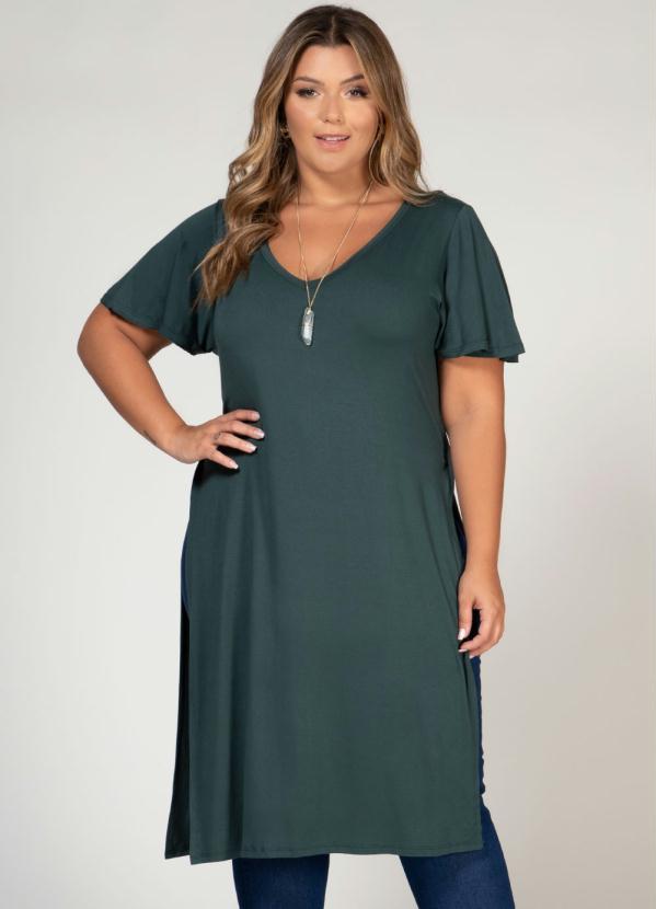 Quintess - Blusa Alongada Verde com Fendas Laterais 6