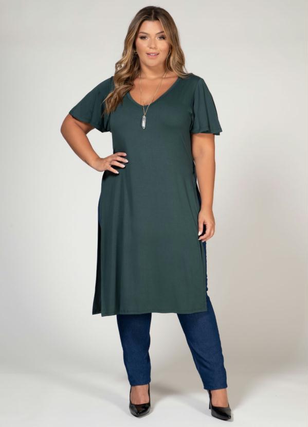 Quintess - Blusa Alongada Verde com Fendas Laterais 8