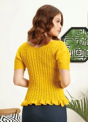 Rosalie - Blusa Amarela em Tricô com Mangas Bufantes - ROSALIE