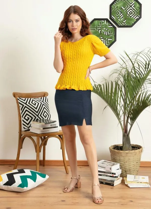Rosalie - Blusa Amarela em Tricô com Mangas Bufantes 3
