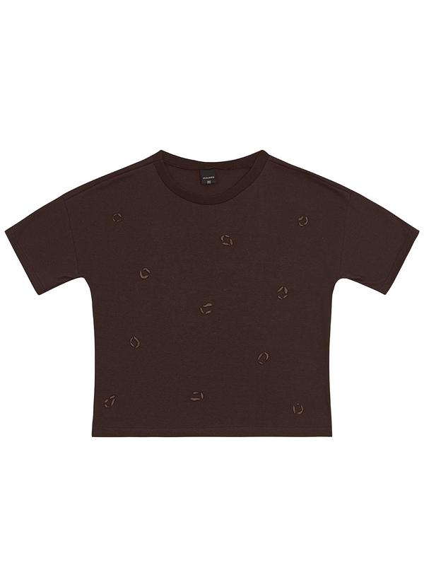 Malwee - Blusa Ampla Animal Print Bordado Marrom