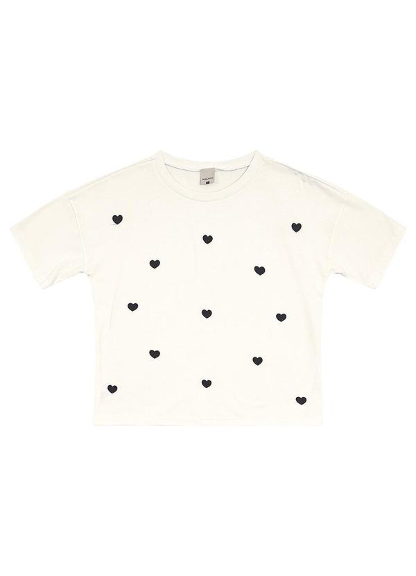 Malwee - Blusa Ampla Corações Bordado Bege