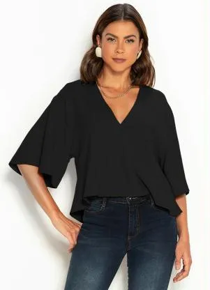 Colcci - Blusa Ampla em Crepe Preta - COLCCI