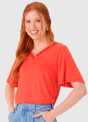 Malwee - Blusa Ampla em Viscolinho Coral - MALWEE