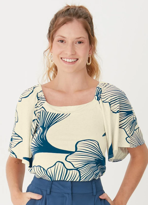 Malwee - Blusa Ampla Floral Azul