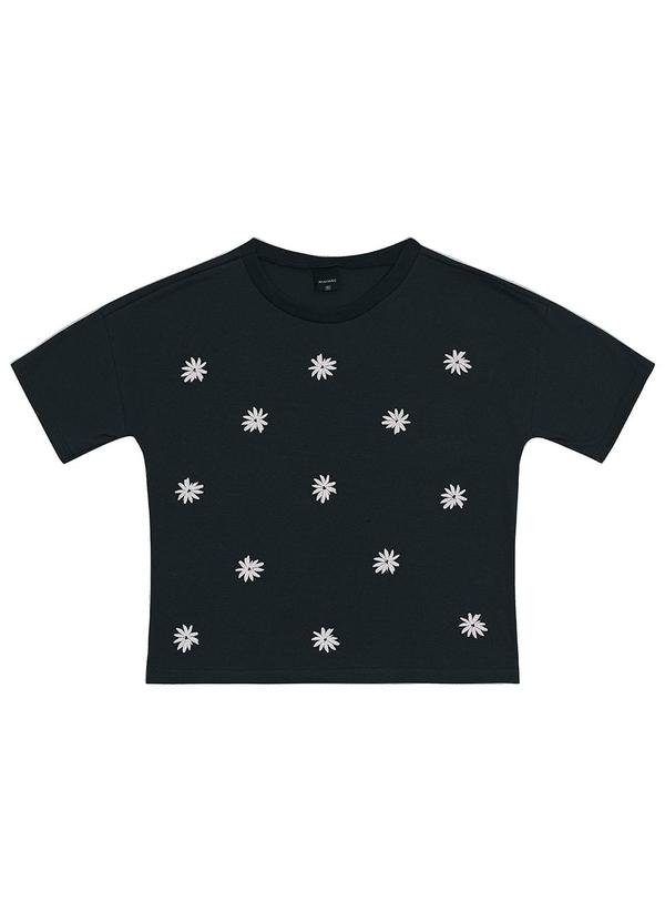 Malwee - Blusa Ampla Floral Bordado Preto