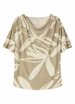 Malwee - Blusa Ampla Folhagem em Viscolinho Areia - MALWEE