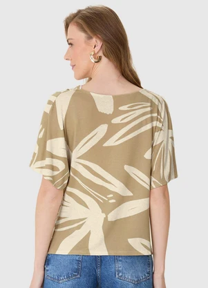 Malwee - Blusa Ampla Folhagem em Viscolinho Areia - MALWEE