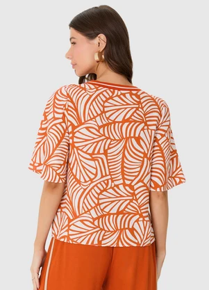 Malwee - Blusa Ampla Folhagem em Viscolinho Laranja - MALWEE