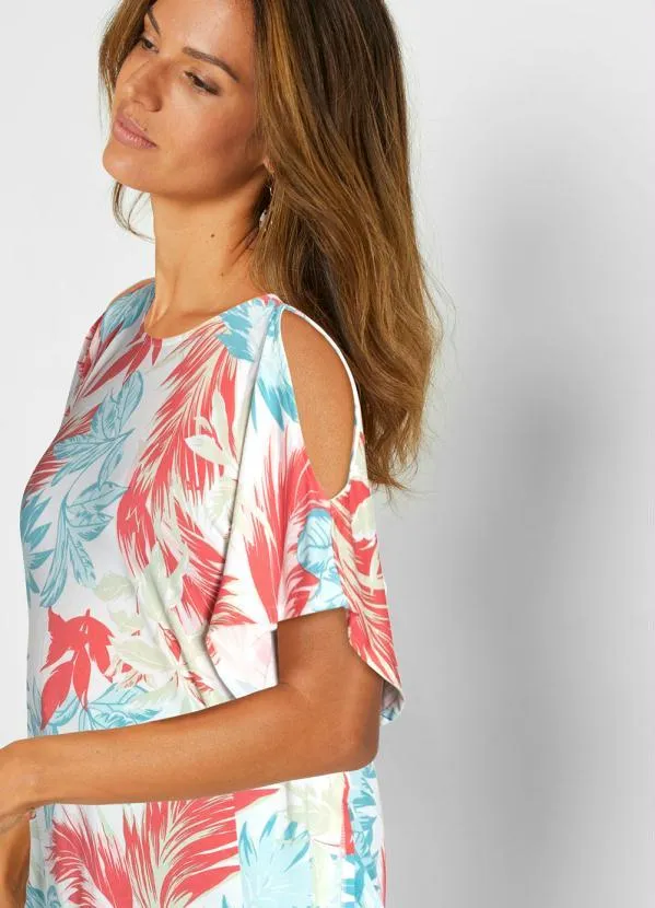 bonprix - Blusa Ampla Mangas Morcego Folhagem Branco 3