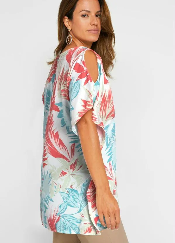 bonprix - Blusa Ampla Mangas Morcego Folhagem Branco 4