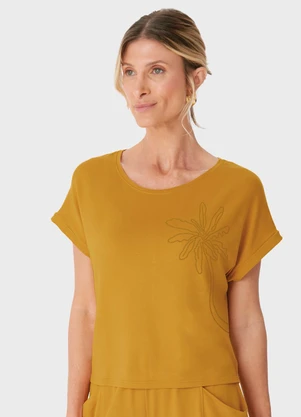 Malwee - Blusa Ampla Palmeira em Moletinho Amarelo - MALWEE