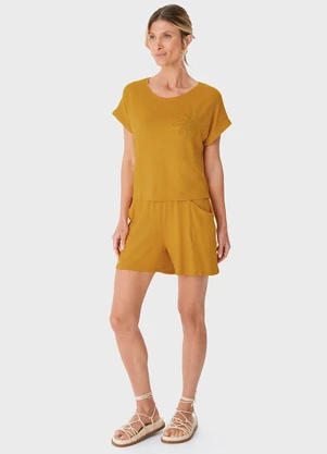 Malwee - Blusa Ampla Palmeira em Moletinho Amarelo - MALWEE