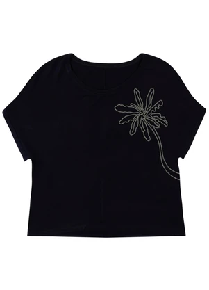 Malwee - Blusa Ampla Palmeira em Moletinho Preto - MALWEE