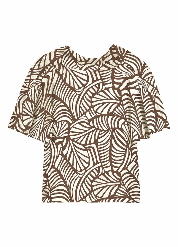 Malwee - Blusa Ampla Tropical em Viscolinho Marrom 2