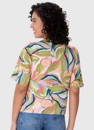 Malwee - Blusa Ampla Tropical em Viscolinho Verde - MALWEE