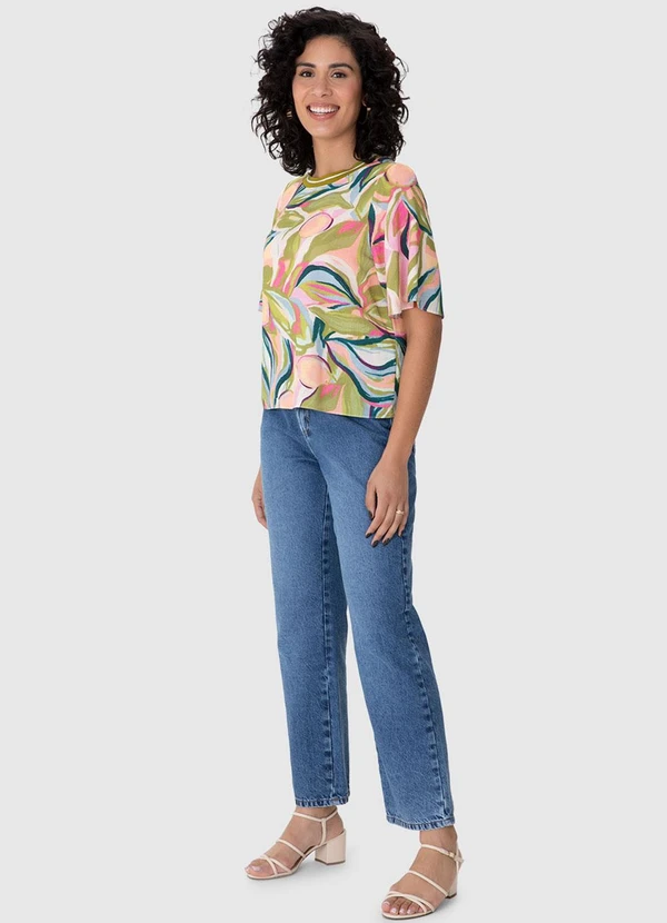 Malwee - Blusa Ampla Tropical em Viscolinho Verde 3