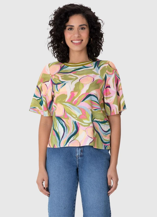 Malwee - Blusa Ampla Tropical em Viscolinho Verde 4
