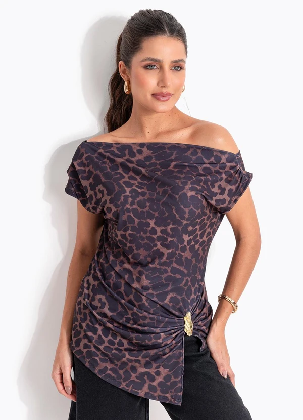 Quintess - Blusa Animal Print em Malha de Algodão