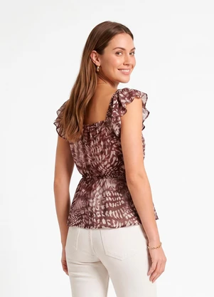 Quintess - Blusa Animal Print Marrom em Tecido Fluido - QUINTESS