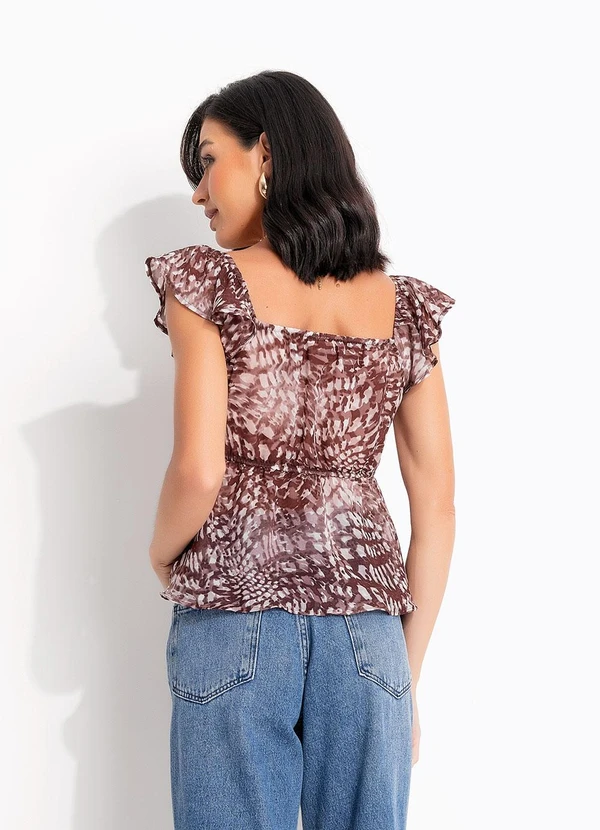 Quintess - Blusa Animal Print Marrom em Tecido Fluido 2