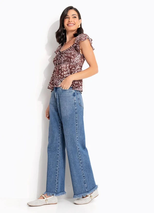 Quintess - Blusa Animal Print Marrom em Tecido Fluido 4