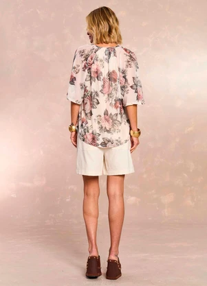 Doce Trama - Blusa Aquarela Rose em Tule Estampado - DOCE TRAMA