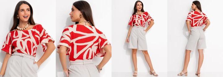 Blusa Artstico Vermelho em Malha de Viscose