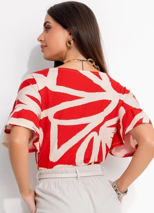 Quintess - Blusa Artístico Vermelho em Malha de Viscose - QUINTESS