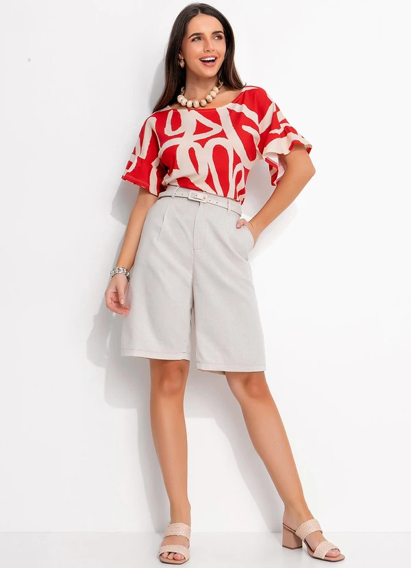 Quintess - Blusa Artístico Vermelho em Malha de Viscose 3