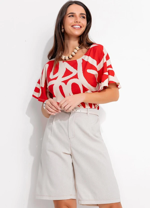 Quintess - Blusa Artístico Vermelho em Malha de Viscose 5