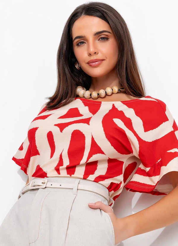 Quintess - Blusa Artístico Vermelho em Malha de Viscose 8