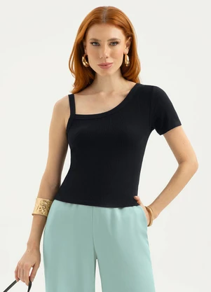 Cativa - Blusa Assimétrica Canelada Preto - CATIVA