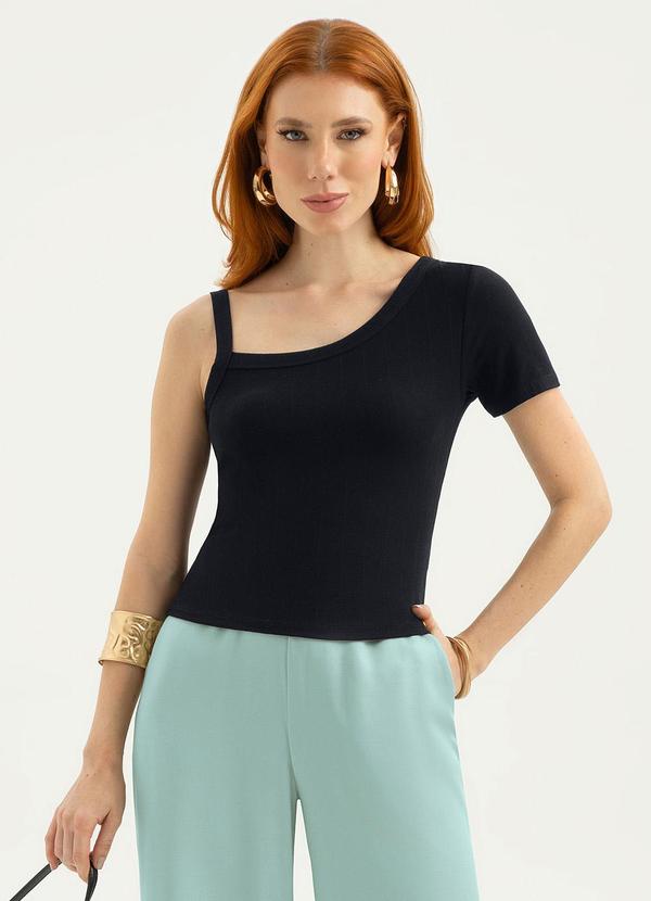 Cativa - Blusa Assimétrica Canelada Preto