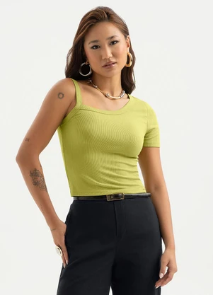 Cativa - Blusa Assimétrica Canelada Verde - CATIVA