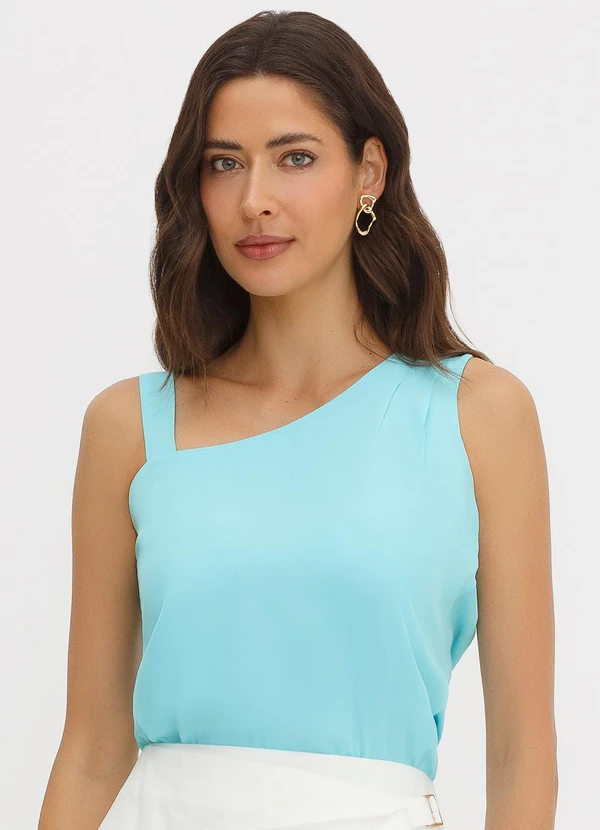 Principessa - Blusa Assimétrica em Crepe Azul Turquesa Olga 1