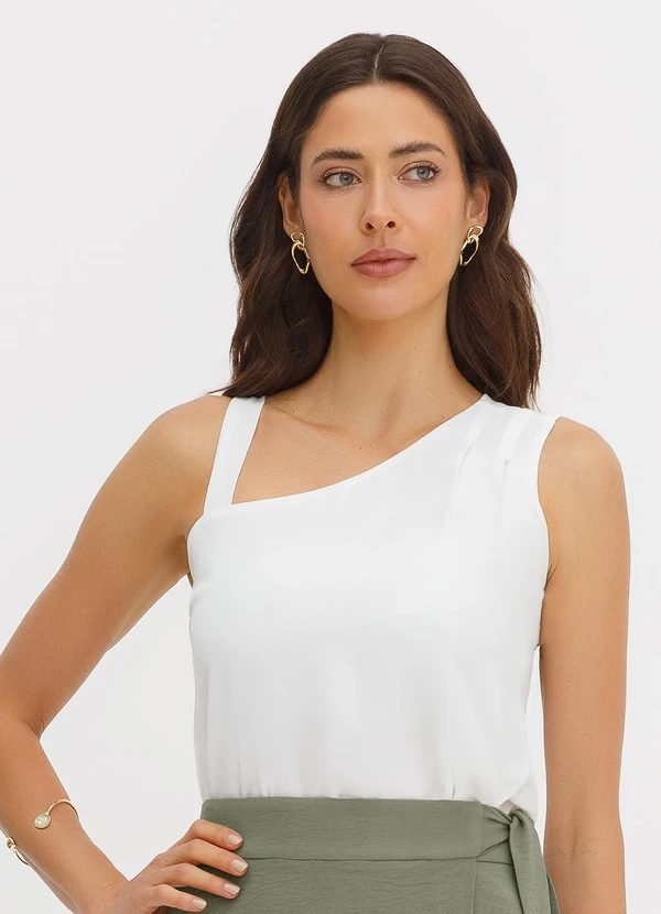 Principessa - Blusa Assimétrica em Crepe Off White Olga