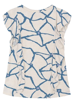 Malwee - Blusa Azul Babados Abstrata em Viscolinho - MALWEE