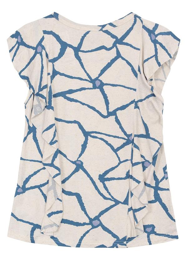 Malwee - Blusa Azul Babados Abstrata em Viscolinho 2