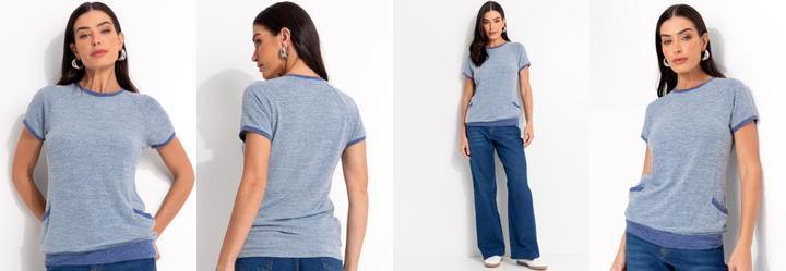 Blusa Azul Claro em Malha Tric�